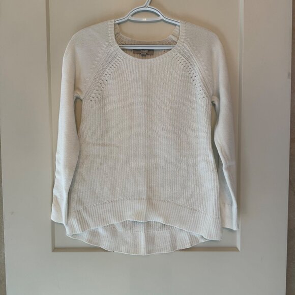 Ann Taylor Loft White Knit Sweater S 100% Cotton High-Low Hem Crew Neck - Picture 2 of 9